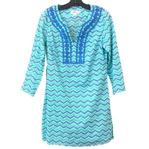 Vineyard Vines Tunic Dress Cover Up Cotton Teal Blue Whale Tale Chevron preppy